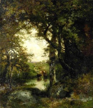 ウッズ Painting - 森の中のプール ロングアイランドの風景 トーマス・モラン